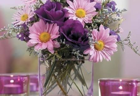 Still life - flowers, vase, candles, design