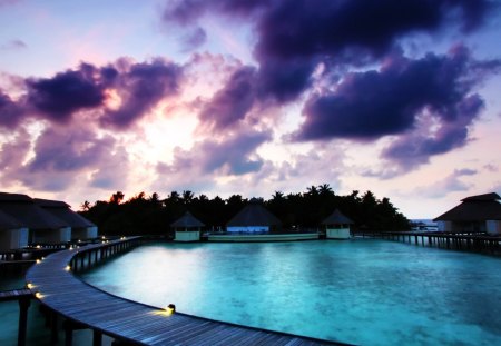 maldivian resort sunrise - sinrise, bungalows, deck, lagoon