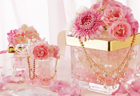 Softly Pink & Flowery - flowery, gold chains, pink, soft