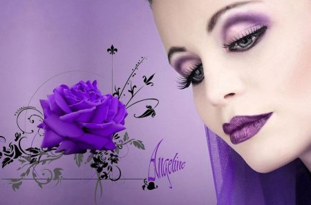 ANGELINE - photoshop, vector, beauty, angel, flower, pink, purple, woman, rose