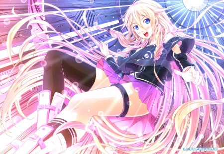 IA - vocaloid, ia, boots, long hair, pink, blue eyes