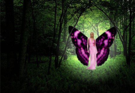 Pink & Purple Butterfly Fairy - butterfly, fairy, fantasy, forest