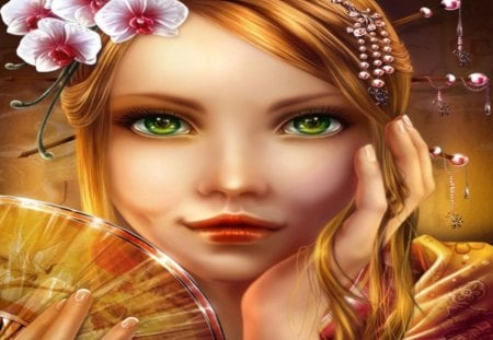 Fantasy Girl - girl, eyes, range, green