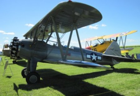 USA Aircraft  CF - RAF at Alberta air show - silver, grass, blue, white, sky, airplane, military, aircraft, star, green