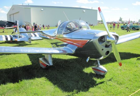 Airplane at the air show in Alberta 02 - red, silver, airplane, private planes, green, grass