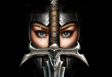 Fantasy Women - sword, women, eyes, helmet