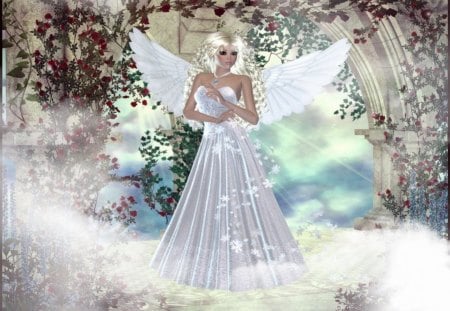 Angel In The Garden - beauty, fantasy, angel, garden