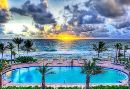 By the Sea - Florida - landscape, photography, water, sunset, deck, vacation, pool, sea, resort