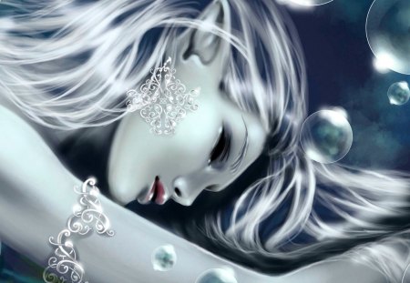 BEAUTY for ABI (abinandan27) - pointy ears, bubbles, jewelry, girl, eyes closed