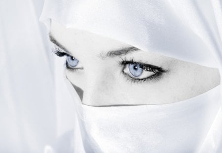 Blue eyes - veil, gaze, eyes, beauty, beautiful lady, look, stare, woman, face, mysterious, blue eyes