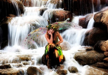 Fairy Waterfall - nature, fabulous, elf, water, stones