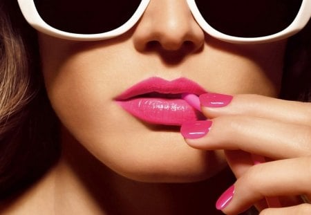 Pink Lips Glamour - girl, lips, pink, glamour