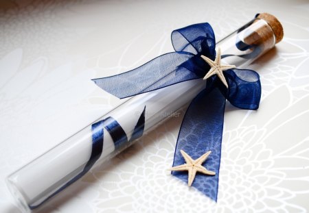 Post in glass tube♥ - starfish, glass tube, message, blue, ribbon, fashion, entertainment, bow