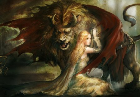 the beast - monster, girl, lion, horns