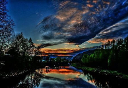 Beautiful Evening Sky - reflections, peaceful, clouds, beautiful