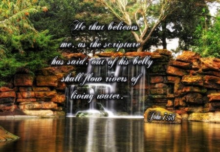 Living Water - holy spirit, trees, jesus, water, bible verses, river, scriptures, living water, nature, bible, woods