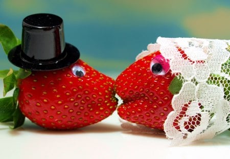 Strawberry wedding - love, wedding, art, kiss, cute