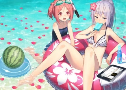 Anime - anime, swimsuit, watermelon, summer, blue