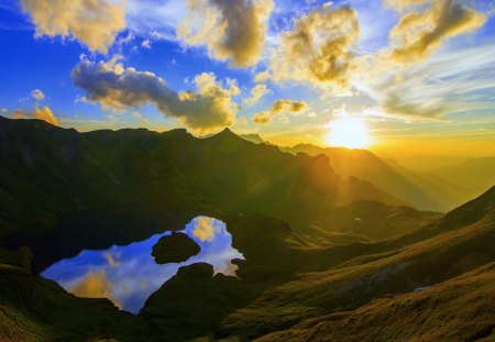 BEAUTIFUL MORNING - morning, nature, mountain, clouds, pond