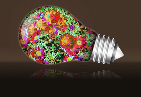 ♥          ❀ Flowered Light Bulb ❀            ♥ - flowers, abstract, flowered lightbulb, 3d and cg, light bulb, light