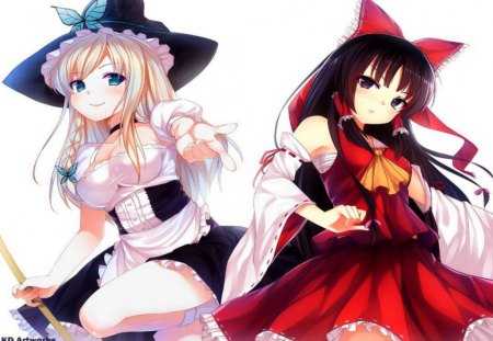 Kashiwazaki Sena & Hakurei Reimu - girls, sexy, hakurei, kashiwazaki, witch, sena, anime, sweet, reimu, cute