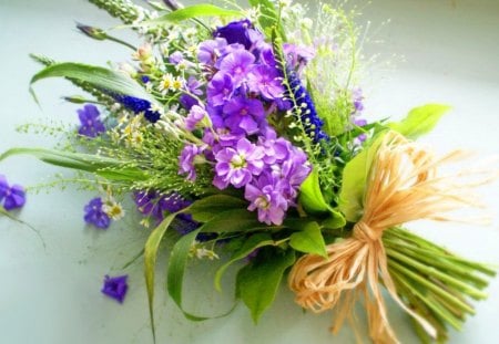 Bouquet of fresh flowers - nice, fresh, freshness, delicate, bouquet, lovely, fragrant, pretty, beautiful, green, ribbon, flowers