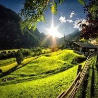 Sun rays over the mountain