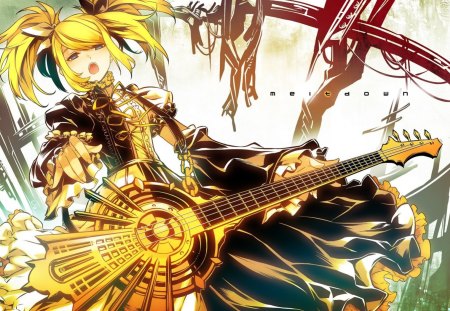 Meltdown anime - blond hair, guitar, cute, beautiful, blue eyes, music, girl