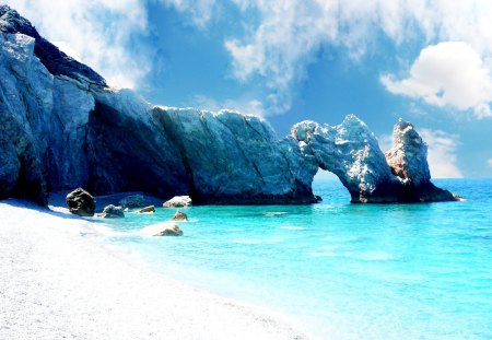 Skiathos - beaches, ocean, beach, sky, water, greece, rocks, nature, clouds, blue, beautiful, skiathos, sea