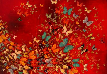 RED VORTEX - vortex, red, butterflies, nature