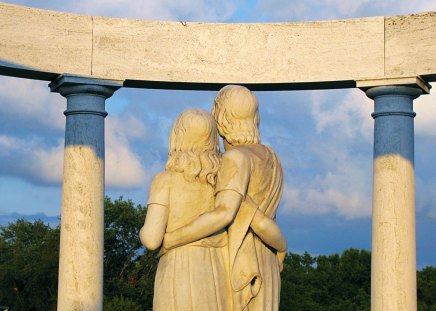 The Couple Looks to Him - nature, love, sky, architecture, monuments