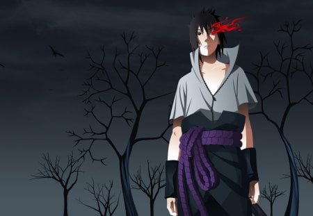 Sasuke Uchiha - naruto shippuuden, shinobi, uchiha sasuke, night, sasuke, red eyes, sasuke uchiha, anime, glowing eyes