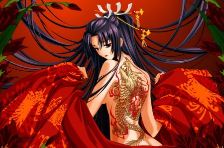 Girl with the Dragon tattoo - girl, tattoo, anime, dragon