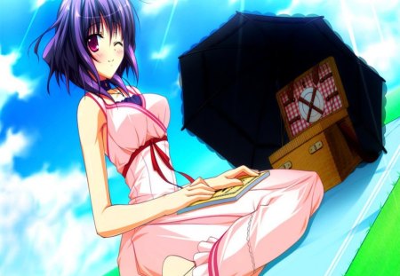 Ayane Amamiya - ayane, fortissimo, anime, girl, sunshine, picnic, sweet, amamiya, cute, purple hair