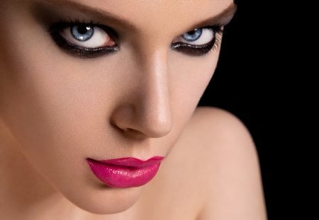 Beautiful Face - lips, blue, eyes, fashion, face, makeup, pink, wild