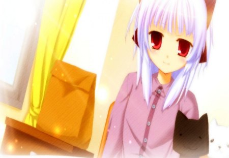 Little Sayuki!!! :) - girl, sayuki, kitty, litle, fortissimo, red eyes, anime, kurobane, cute