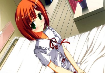 Hinako Takamine... :) - takamine, sitting, bed, girl, hinako, anime, cute, fortissimo