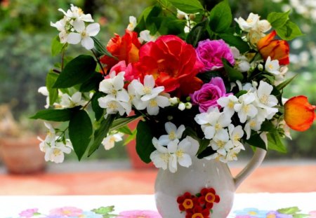 A little cheer for Joy - white, pink, red, flowers, colors, vase