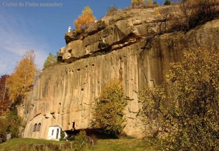 Amazing landscapes Medieval orthodox Church carved in stone Romania Europe pictures - beautiful europe, southern romanian landscape, manastirea corbii de piatra, byzantine romanian architecture, romanians romanian people, orthodox churches, wallachia, stone ravens monastery, ancient medieval