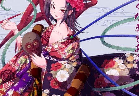 Houjuu Nue - girl, houjuu nue, female, kimono, flower