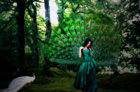 Peacock Princess - peacock, green, feathers, blue