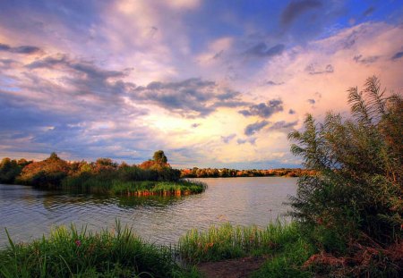 The Marsh at Sunset - water, marsh, sunset, grass