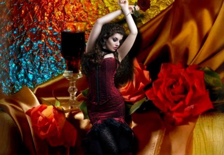 red roses and charm of women - women, of, charm, roses, and, red