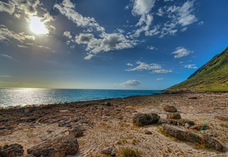 kaena point beach hawaii hdr - clouds, point, beach, hdr, sun