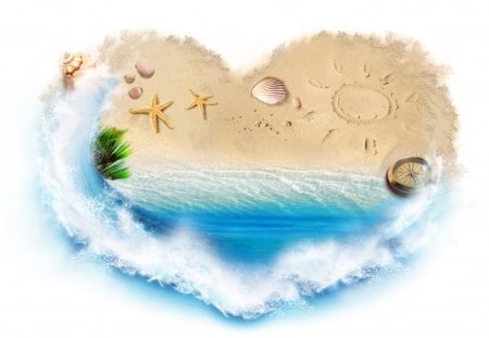 Heart - beach, sand, sea, heart