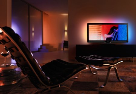 Indoor Architecture  - modern, evening, romantic, photography, room, architecture, tv, lights dim