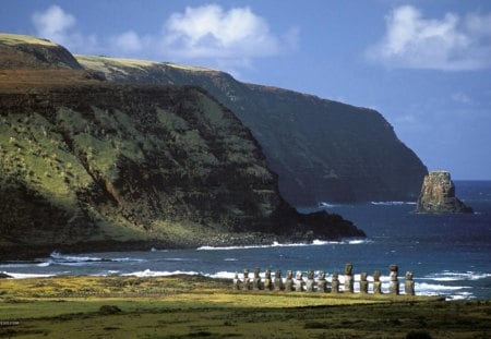 coast of Easter Island - water, mountains, clouds, rocks