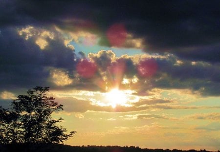 A Rainbow Sunset - clouds, sunset, nature, inspirational, sky