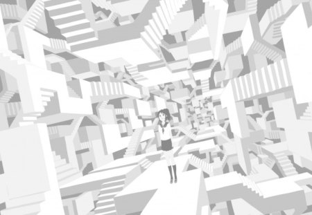 Maze Within Mazes - girl, grey, chrome, maze