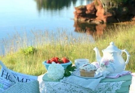 tea to water - cups, journal, pastries, table, tea